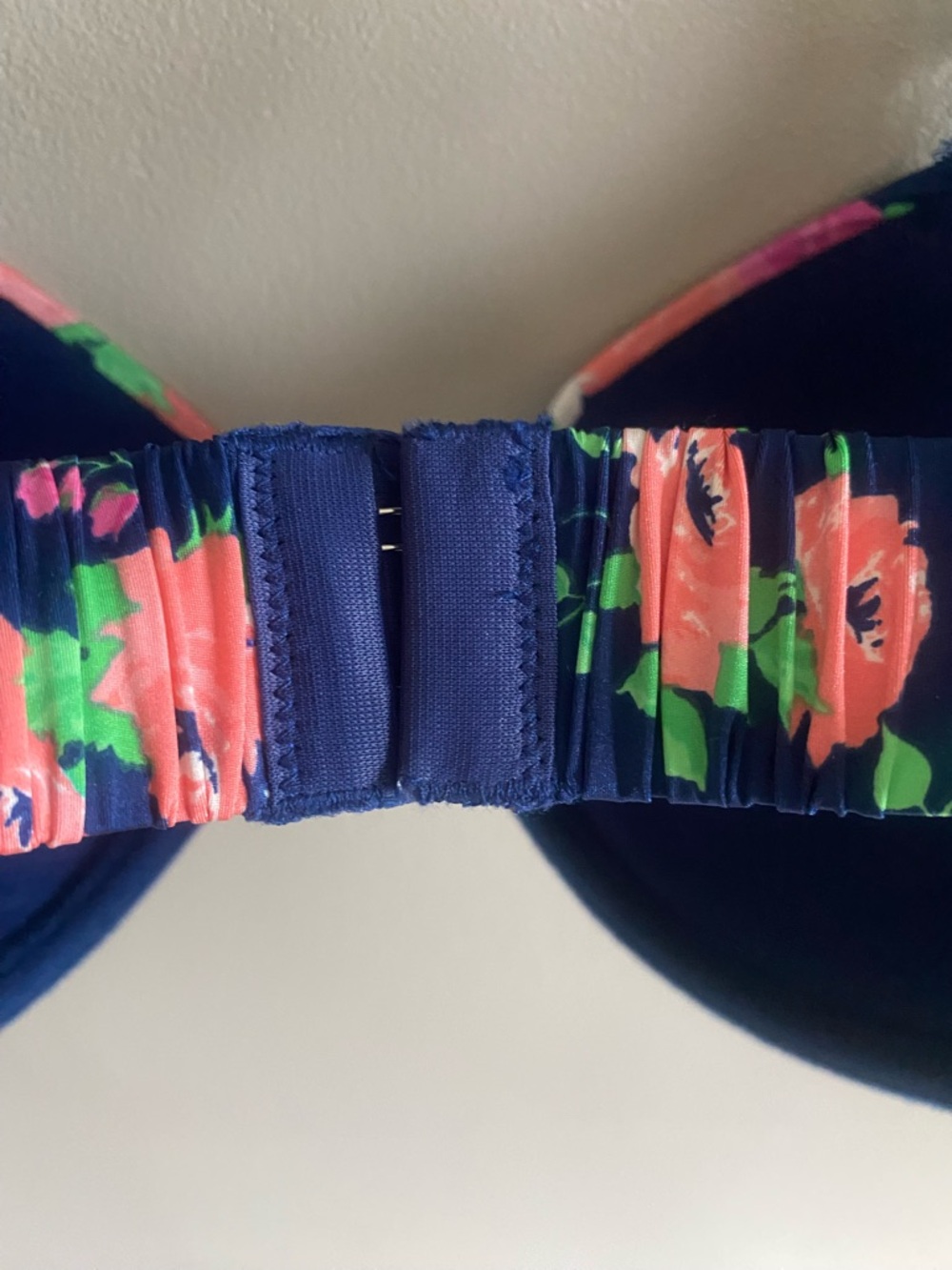 Floral Lace-Trim Navy Underwire Bra with Pink Accent - Picture 6 of 6